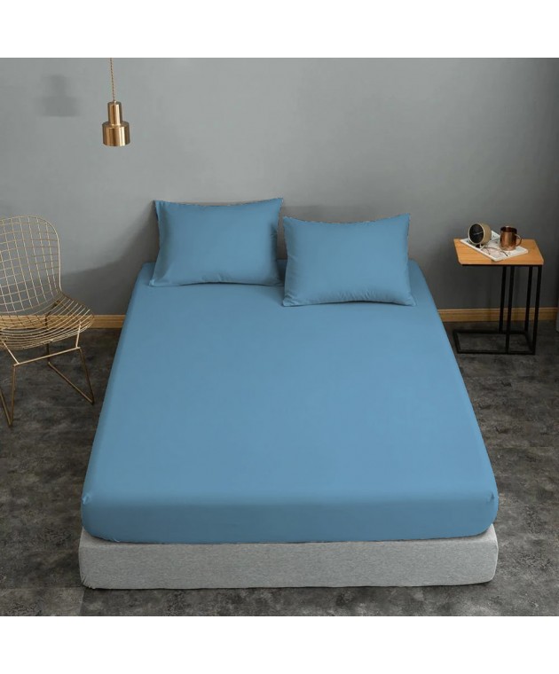 Σεντόνι ΚΟΜΒΟΣ Cotton Line Μονόχρωμο Sky Blue Διπλό με λάστιχο 150x200+22 Υπέρδιπλα