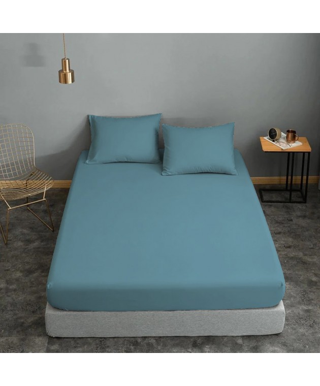 Σεντόνι ΚΟΜΒΟΣ Cotton Line Μονόχρωμο Dolphin Blue Διπλό με λάστιχο 150x200+22 Υπέρδιπλα