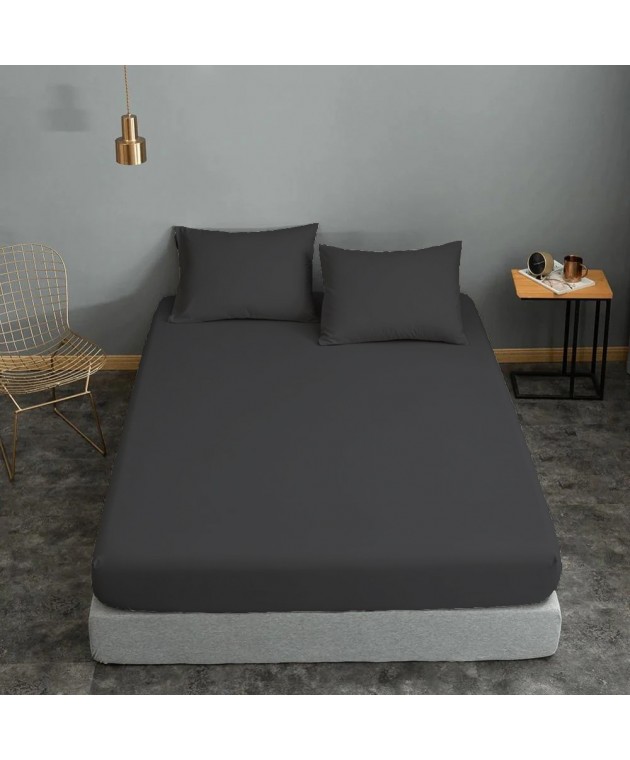 Σεντόνι ΚΟΜΒΟΣ Cotton Line Μονόχρωμο Anthraces Διπλό με λάστιχο 150x200+22 Υπέρδιπλα