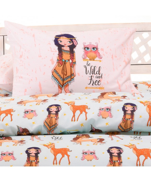 ΣΕΤ ΜΑΞΙΛΑΡΟΘΗΚΕΣ INDIAN GIRL LIGHT BLUE KIDS LINE 50Χ70 Παιδικές Μαξιλαροθήκες