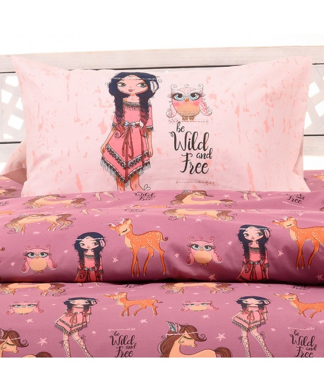 ΣΕΤ ΜΑΞΙΛΑΡΟΘΗΚΕΣ INDIAN GIRL VIOLET KIDS LINE 50Χ70 Παιδικές Παπλωματοθήκες