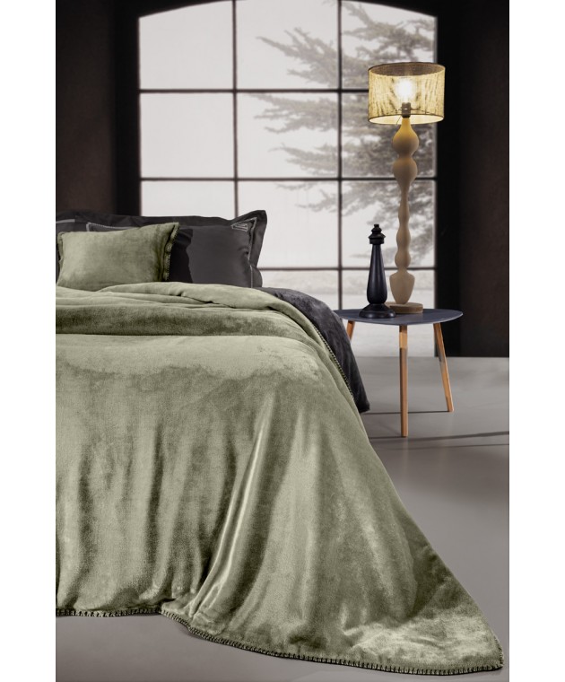 Σετ Κουβέρτα Velvet Khaki 250x240 & ΔΩΡΟ Διακοσμητικό Μαξιλαράκι Κουβέρτες Βελουτέ Υπέρδιπλες