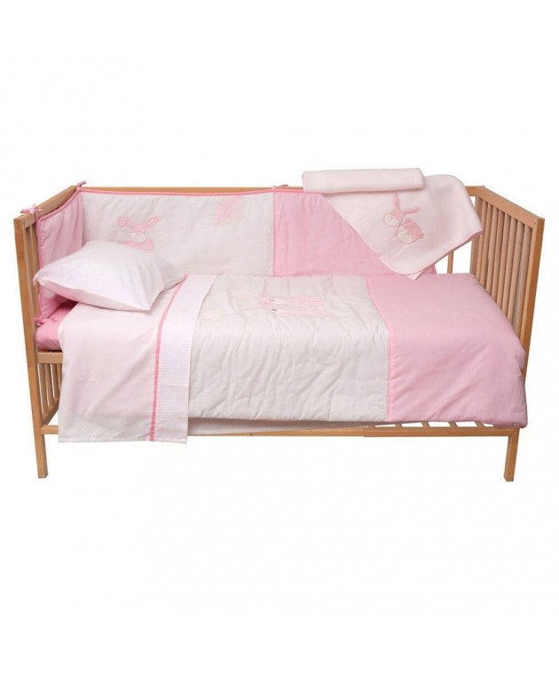 Σετ 6 Τεμ Κούνιας Απλικέ 4552 Ροζ - Σετ σεντόνια, Πάντα, Πάπλωμα, Κουβέρτα Βρεφικά Σετ Προίκας