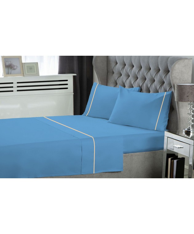 Σετ Σεντόνια Le Blanc Μονόχρωμα με Φυτίλι Polycotton 50/50 TC144 Blue Σούπερ Υπέρδιπλα 270x300 Σεντόνια King Size