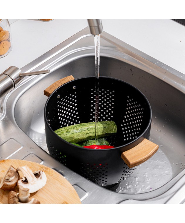 ESTIA ΣΟΥΡΩΤΗΡΙ ΖΥΜΑΡΙΚΩΝ ΜΕΤΑΛΛΙΚΟ 22cm ΜΕ ΞΥΛΙΝΕΣ ΛΑΒΕΣ ΜΑΥΡΟ 01-19228 Σουρωτήρια