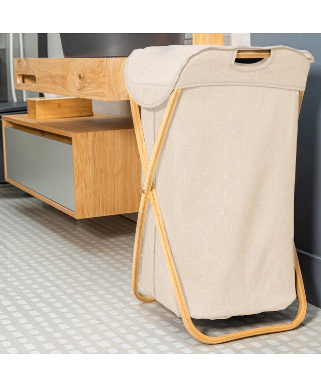 ESTIA ΚΑΛΑΘΙ ΑΠΛΥΤΩΝ BAMBOO ESSENTIALS  40x40x70cm ΜΕ ΘΗΚΗ ΠΟΛΥΕΣΤΕΡΑ ΠΤΥΣΣΟΜΕΝΟ ΜΠΕΖ 02-18627 Καλάθια Απλύτων