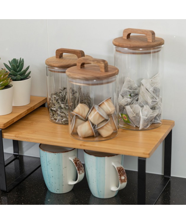 ESTIA ΔΟΧΕΙΟ ΑΠΟΘΗΚΕΥΣΗΣ ACACIA ΓΥΑΛΙΝΟ 1300ml 10x10x22cm Κουτιά Αποθήκευσης