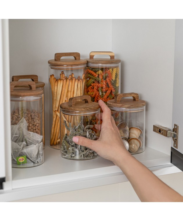 ESTIA ΔΟΧΕΙΟ ΑΠΟΘΗΚΕΥΣΗΣ ACACIA ΓΥΑΛΙΝΟ 1300ml 10x10x22cm Κουτιά Αποθήκευσης