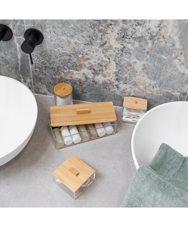 ESTIA ΚΟΥΤΙ ΑΠΟΘΗΚΕΥΣΗΣ & ΟΡΓΑΝΩΣΗΣ BAMBOO ESSENTIALS ΓΙΑ ΔΙΣΚΟΥΣ ΝΤΕΜΑΚΙΓΙΑΖ 7x7x12cm ΜΕ ΚΑΠΑΚΙ Διακοσμητικά Καλάθια-Κουτιά