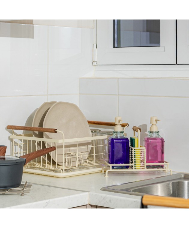 ESTIA ΠΙΑΤΟΘΗΚΗ ACACIA ΜΕΤΑΛΛΙΚΗ ΜΕ ΞΥΛΙΝΕΣ ΛΑΒΕΣ IVORY 01-24925 Πιατοθήκες