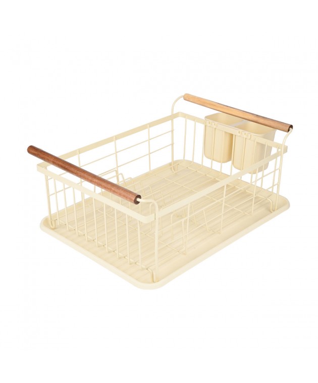 ESTIA ΠΙΑΤΟΘΗΚΗ ACACIA ΜΕΤΑΛΛΙΚΗ ΜΕ ΞΥΛΙΝΕΣ ΛΑΒΕΣ IVORY 01-24925 Πιατοθήκες