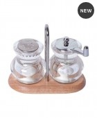 Σετ Αλατοπίπερο Γυάλινο 2τμχ Rubberwood LHS303, ESPIEL Αλατοπίπερα - Λαδόξυδα