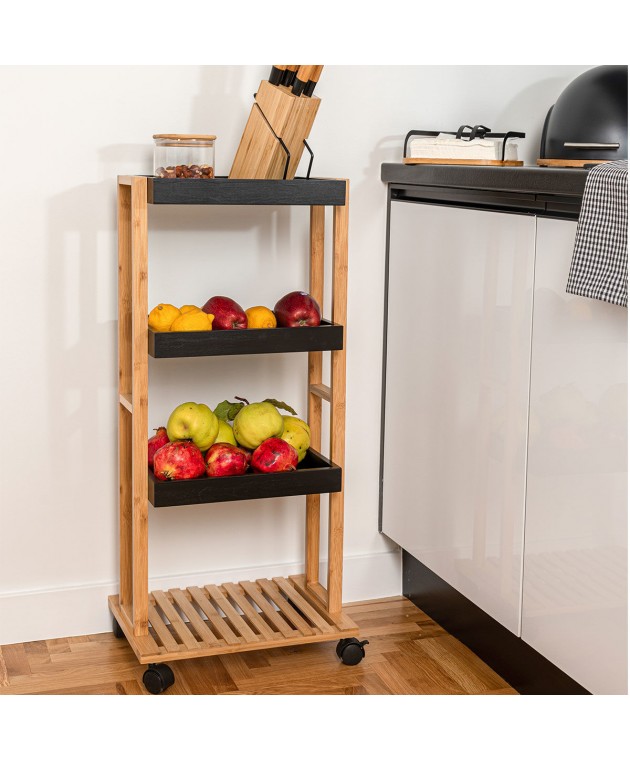 ESTIA ΤΡΟΛΛΕΙ ΚΟΥΖΙΝΑΣ BAMBOO ESSENTIALS 4 ΕΠΙΠΕΔΩΝ 40x30x88cm ΜΑΥΡΟ Τρόλλεϋ