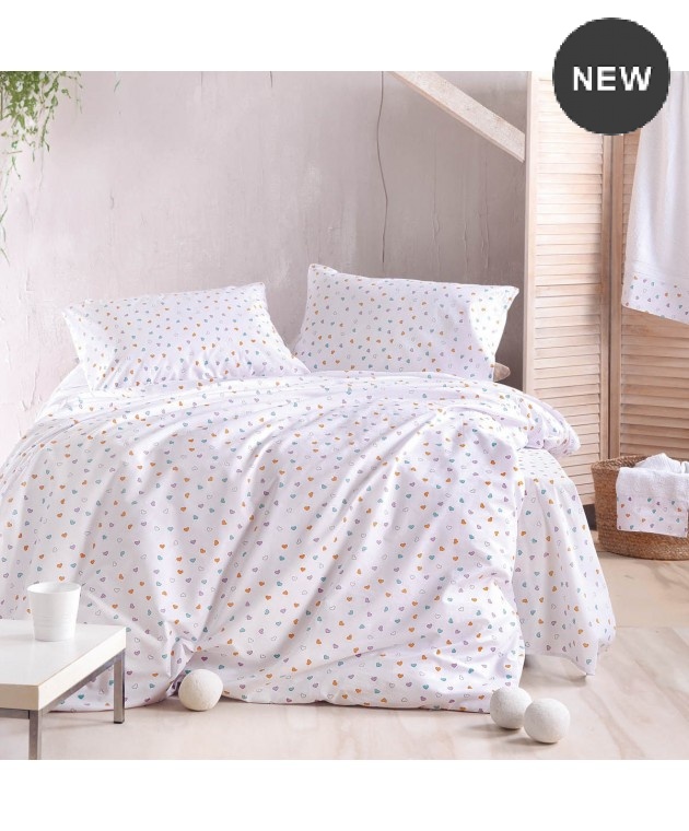 Σετ κουβερλί Υ/Δ (220Χ240) TINY HEART WHITE, RYTHMOS HOME Κουβερλί Υπέρδιπλα