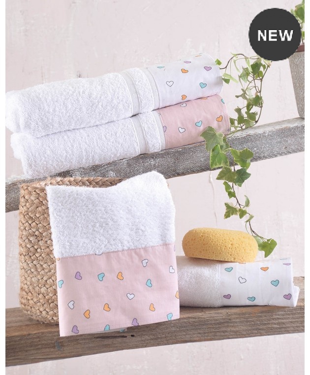 Σετ πετσέτες μπάνιου 3 τεμ. σε σακούλα TINY HEART  WHITE, RYTHMOS HOME Σετ πετσέτες Mπάνιου