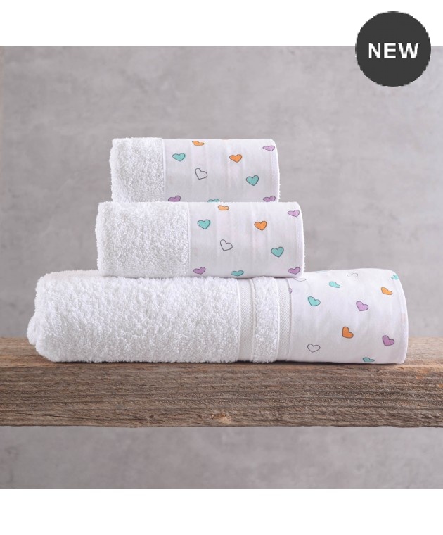 Σετ πετσέτες μπάνιου 3 τεμ. σε σακούλα TINY HEART  WHITE, RYTHMOS HOME Σετ πετσέτες Mπάνιου