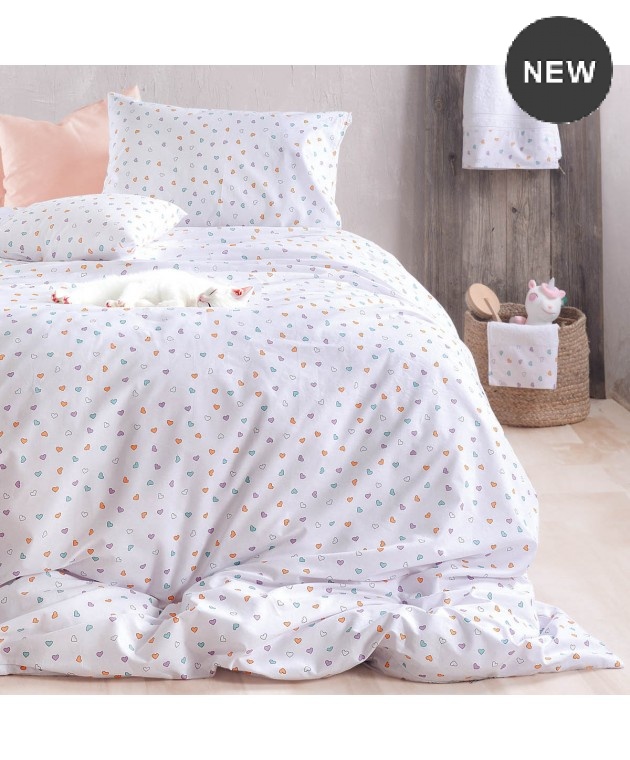 Σετ σεντόνια μονά με λάστιχο (105x205+25) TINY HEART WHITE, RYTHMOS HOME Σεντόνια Μονά