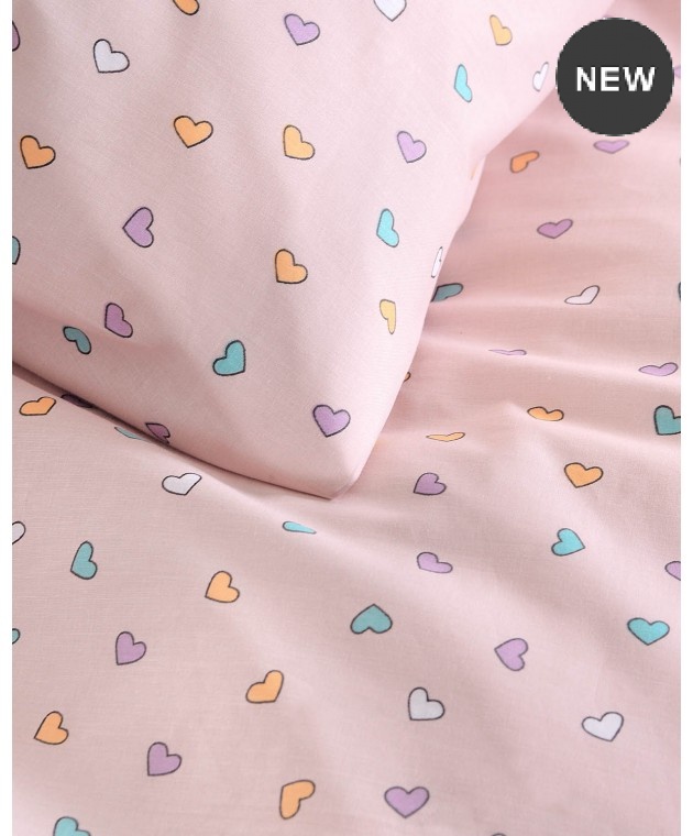 Σετ παπλωματοθήκη Υ/Δ (225Χ250) TINY HEART SALMON, RYTHMOS HOME Παπλωματοθήκες Υπέρδιπλες