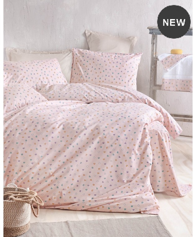 Σετ παπλωματοθήκη Υ/Δ (225Χ250) TINY HEART SALMON, RYTHMOS HOME Παπλωματοθήκες Υπέρδιπλες