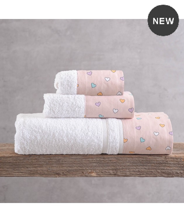 Σετ πετσέτες μπάνιου 3 τεμ. σε κουτί TINY HEART SALMON, RYTHMOS HOME Σετ πετσέτες Mπάνιου