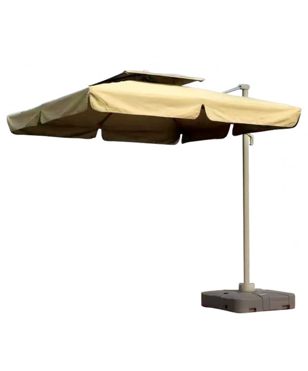 Γωνιακή Τετράγωνη Ομπρέλα 300 x 300  ,Περιστρεφόμενη 360 , Με Αλουμίνιο Κορμό Και Πετάλι Ασφαλείας Μεγάλο Αεραγωγό Μπεζ Πανί Και Μπεζ Σκελετό Ομπρέλες