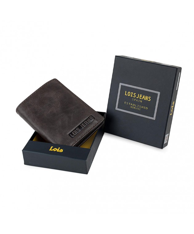 Πορτοφόλι Ανδρικό Δερμάτινο Lois 201406-01 Καφέ Σκούρο 10,5 x 9,5 x 1,5 cm Πορτοφόλια
