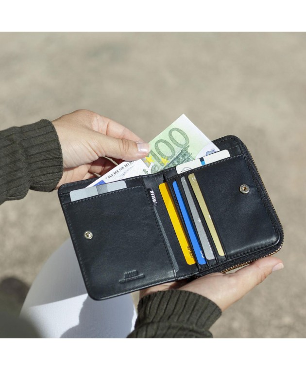 Πορτοφόλι Δερμάτινο Γυναικείο Jaslen Μαύρο 204727-01  12 x 9,5 x 2,5 cm Πορτοφόλια