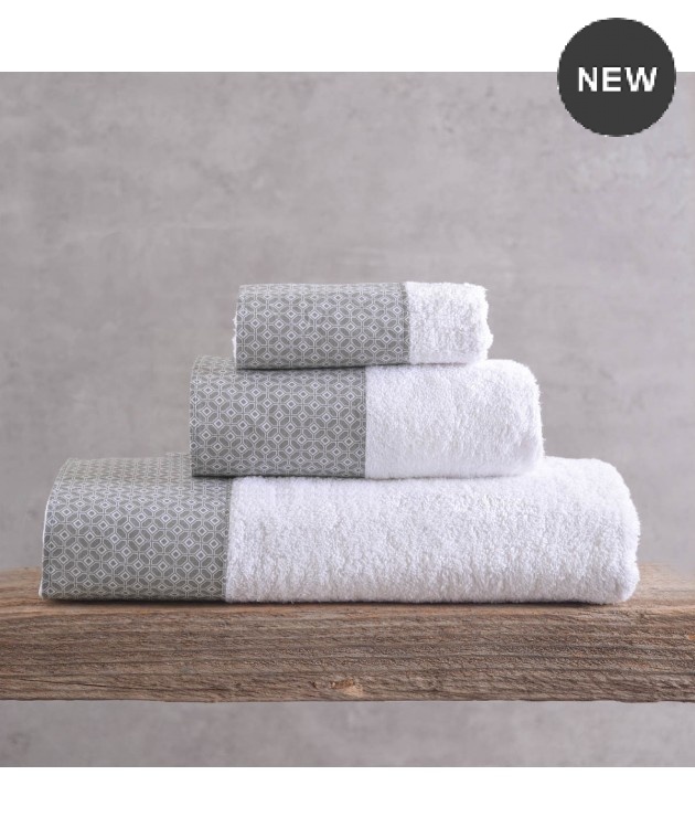 Σετ πετσέτες μπάνιου 3 τεμ. (σε κουτί) SINCLAIR ΛΕΥΚΟ-ΓΚΡΙ, RYTHMOS HOME Σετ πετσέτες Mπάνιου