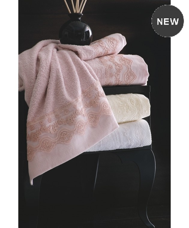 Σετ πετσέτες 3 τεμ. με δαντέλα NENA PINK, RYTHMOS HOME Νυφικές Πετσέτες