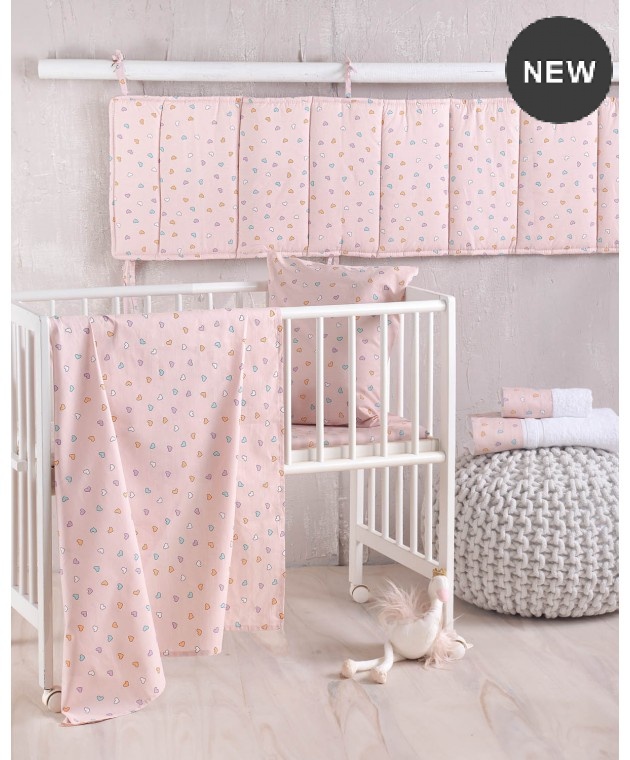 Σετ σεντόνια κούνιας (120Χ160) TINY HEART SALMON, RYTHMOS HOME Βρεφικά Σεντόνια