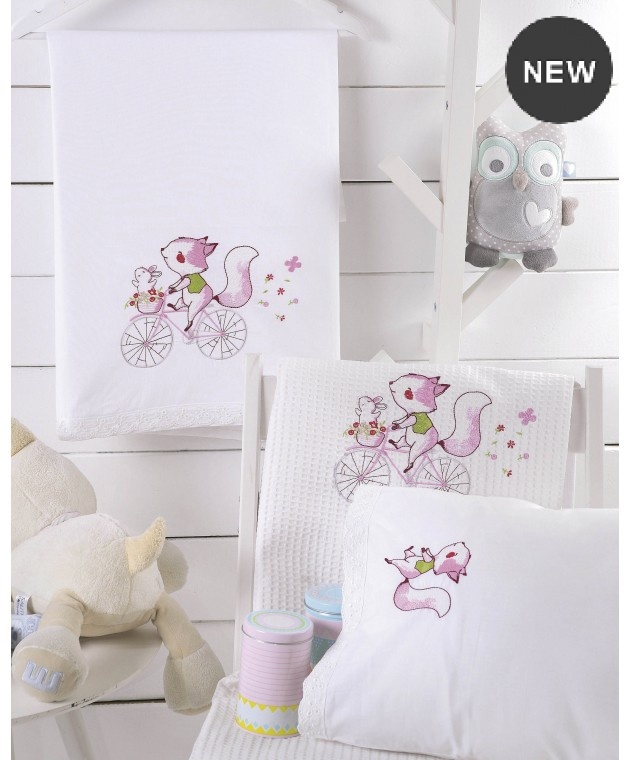 Κουβέρτα πικέ κούνιας (110Χ140) CLUNNY PINK, RYTHMOS HOME Κούνιας