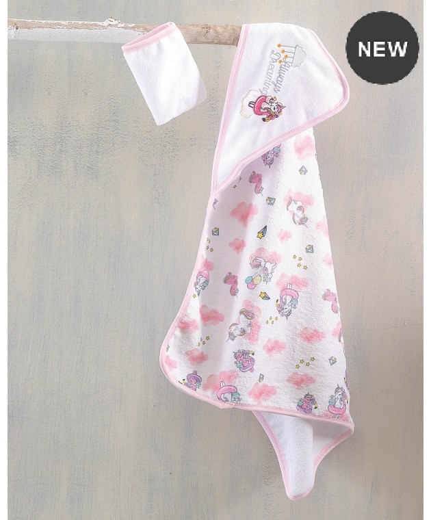 Σετ βρεφική κάπα με γαντάκι PINK UNICORN (σε σακούλα), RYTHMOS HOME Βρεφικές Κάπες