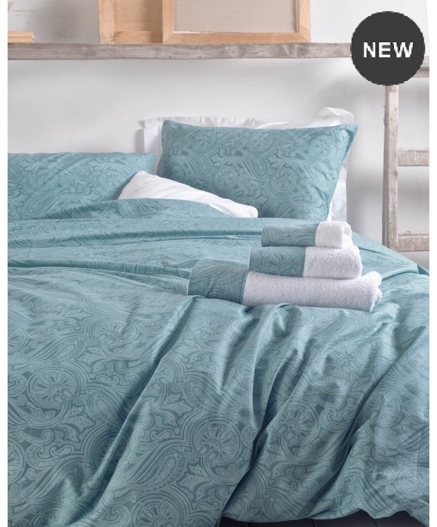 Σετ σεντόνια με λάστιχο (160Χ205+25)  CHARISMA TURQUOISE, RYTHMOS HOME Σεντόνια Υπέρδιπλα