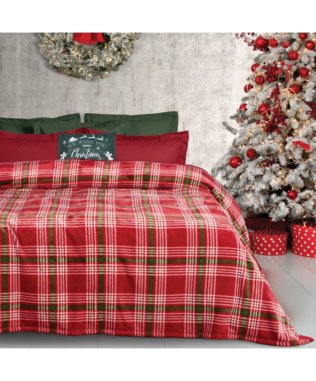 DAS HOME ΚΟΥΒΕΡΤΑ FLEECE 220Χ240 1361 GREEN, RED Κουβέρτες Fleece Υπέρδιπλες