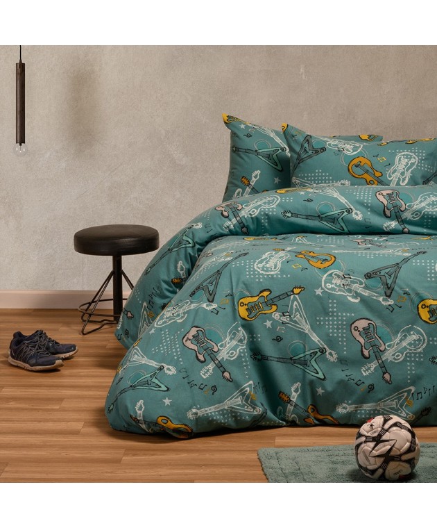 ΠΑΠΛΩΜΑΤΟΘΗΚΗ ΦΑΝΕΛΕΝΙΑ ΜΟΝΗ MUSIC PETROL (165X245) WINTER LINE KIDS Παιδικές Παπλωματοθήκες
