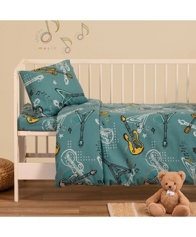 ΠΑΠΛΩΜΑΤΟΘΗΚΗ ΦΑΝΕΛΕΝΙΑ ΚΟΥΝΙΑΣ MUSIC PETROL (110X160) WINTER LINE ΒΑΒΥ Βρεφικές Παπλωματοθήκες