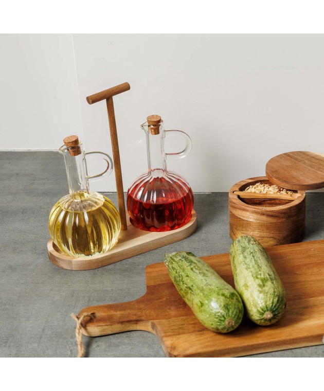 ESTIA ΔΟΧΕΙΑ ΓΙΑ ΛΑΔΙ/ΞΥΔΙ ALLURE ΓΥΑΛΙΝΑ ΣΕΤ 2 TEM ΣΕ ΞΥΛΙΝΗ ΒΑΣΗ Αλατοπίπερα - Λαδόξυδα