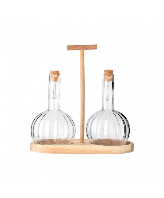 ESTIA ΔΟΧΕΙΑ ΓΙΑ ΛΑΔΙ/ΞΥΔΙ ALLURE ΓΥΑΛΙΝΑ ΣΕΤ 2 TEM ΣΕ ΞΥΛΙΝΗ ΒΑΣΗ Αλατοπίπερα - Λαδόξυδα