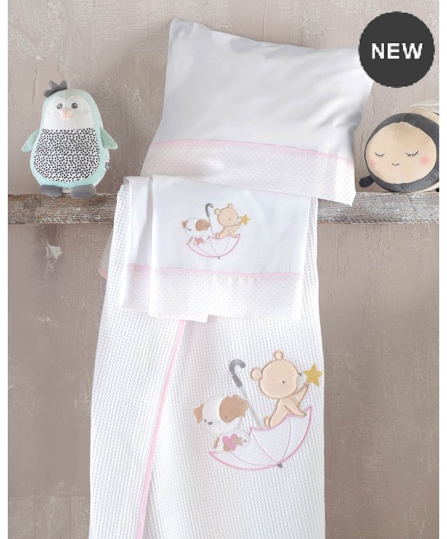 Σετ σεντόνια κούνιας (100Χ160) UMBRELLA FLIGHT ΡΟΖ, RYTHMOS HOME Βρεφικά Σεντόνια