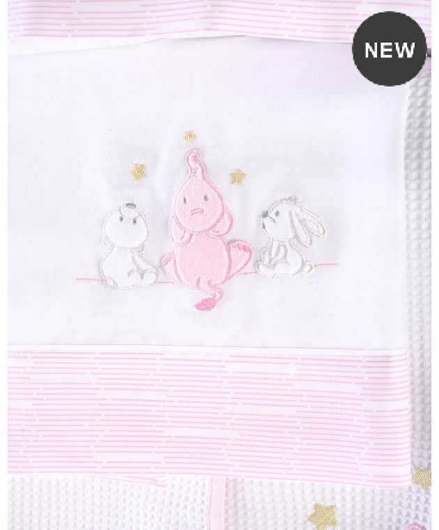 Σετ σεντόνια κούνιας φανελένια (100Χ160) ELEPHANT FRIENDS  ΡΟΖ, RYTHMOS HOME Βρεφικά Σεντόνια Φανελένια