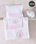 Σετ σεντόνια κούνιας φανελένια (100Χ160) ELEPHANT FRIENDS  ΡΟΖ, RYTHMOS HOME Βρεφικά Σεντόνια Φανελένια