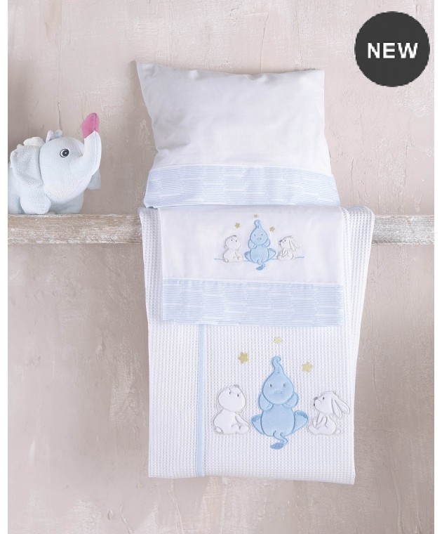 Σετ σεντόνια κούνιας φανελένια (100Χ160) ELEPHANT FRIENDS ΣΙΕΛ, RYTHMOS HOME Βρεφικά Σεντόνια Φανελένια