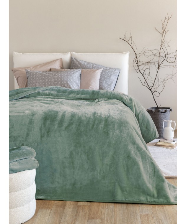 Κουβέρτα Βελουτέ 220x240 DREAM VELOUR/3 OLIVE Κουβέρτες Βελουτέ Υπέρδιπλες