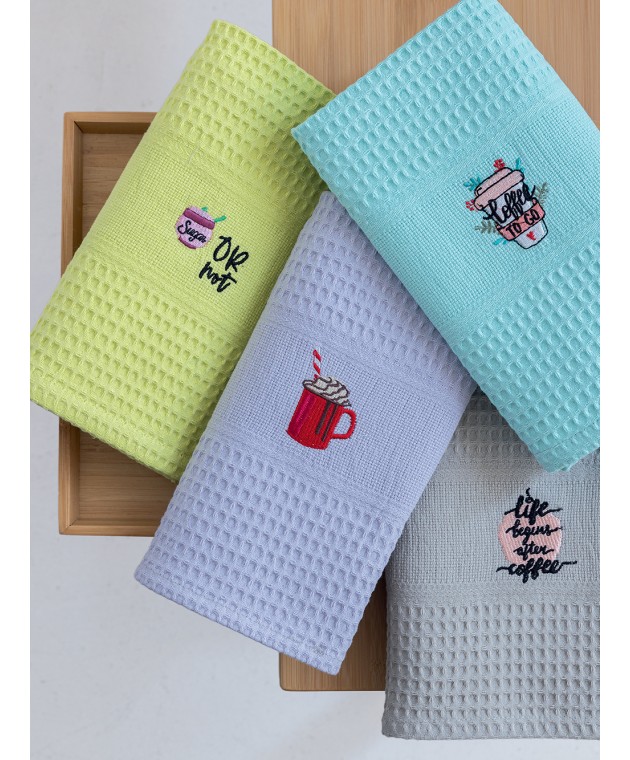 Σετ 4 Πετσέτες Κουζίνας Kitchen Towels 50x70 NORA102 EMBROIDERY 1 Πετσέτες Kουζίνας
