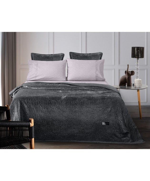 Σετ 2τμχ Κουβέρτα Bolzano Anthracite 220x240 Κουβέρτες Βελουτέ Υπέρδιπλες