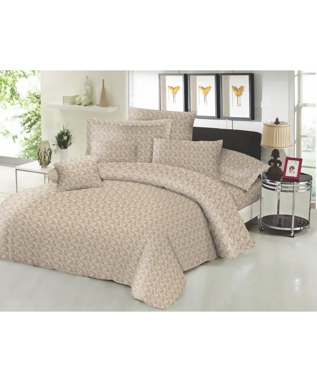 Σεντόνι ΚΟΜΒΟΣ Cotton Line NEW Printed Fern Beige Διπλό με λάστιχο 150x200+22 Διπλά