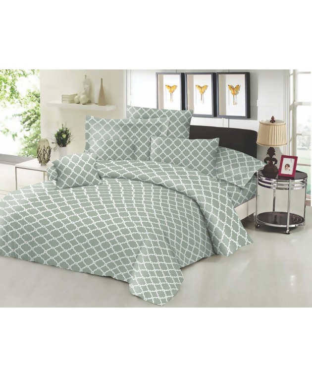 Σεντόνι ΚΟΜΒΟΣ Cotton Line NEW Printed Montana Olive Διπλό με λάστιχο 150x200+22 Διπλά
