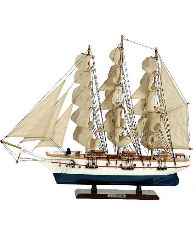 Ξύλινο Παραδοσιακό Καράβι 50 x 10 x 45 (H) cm, Χρώμα Λευκό - Μπλε Καράβια