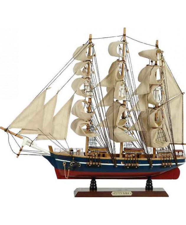 Ξύλινο Παραδοσιακό Καράβι 50 x 10 x 45 (H) cm, Μπλε - Κόκκινο Καράβια