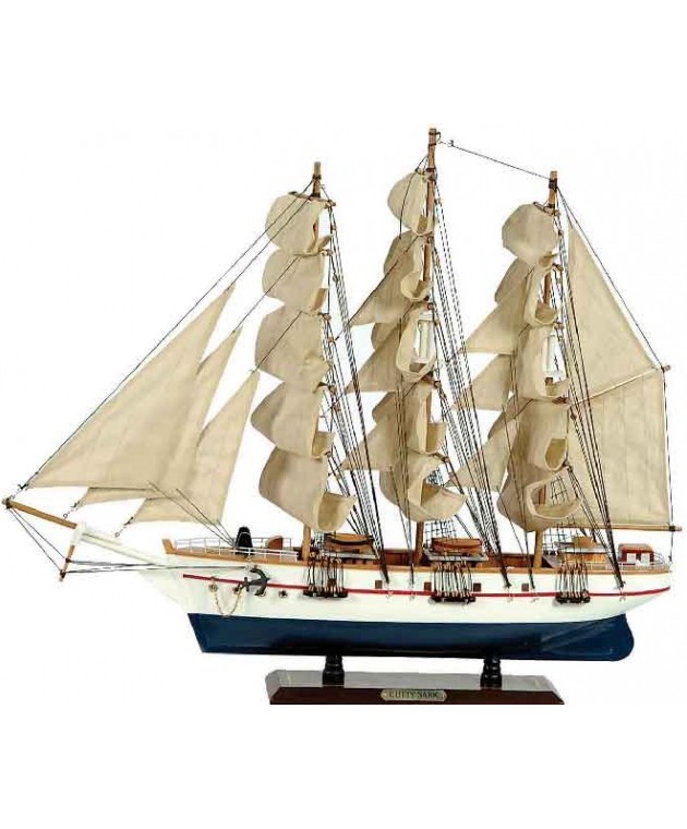 Ξύλινο Παραδοσιακό Καράβι 50 x 10 x 45 (H) cm, Χρώμα Λευκό-Μπλε Καράβια